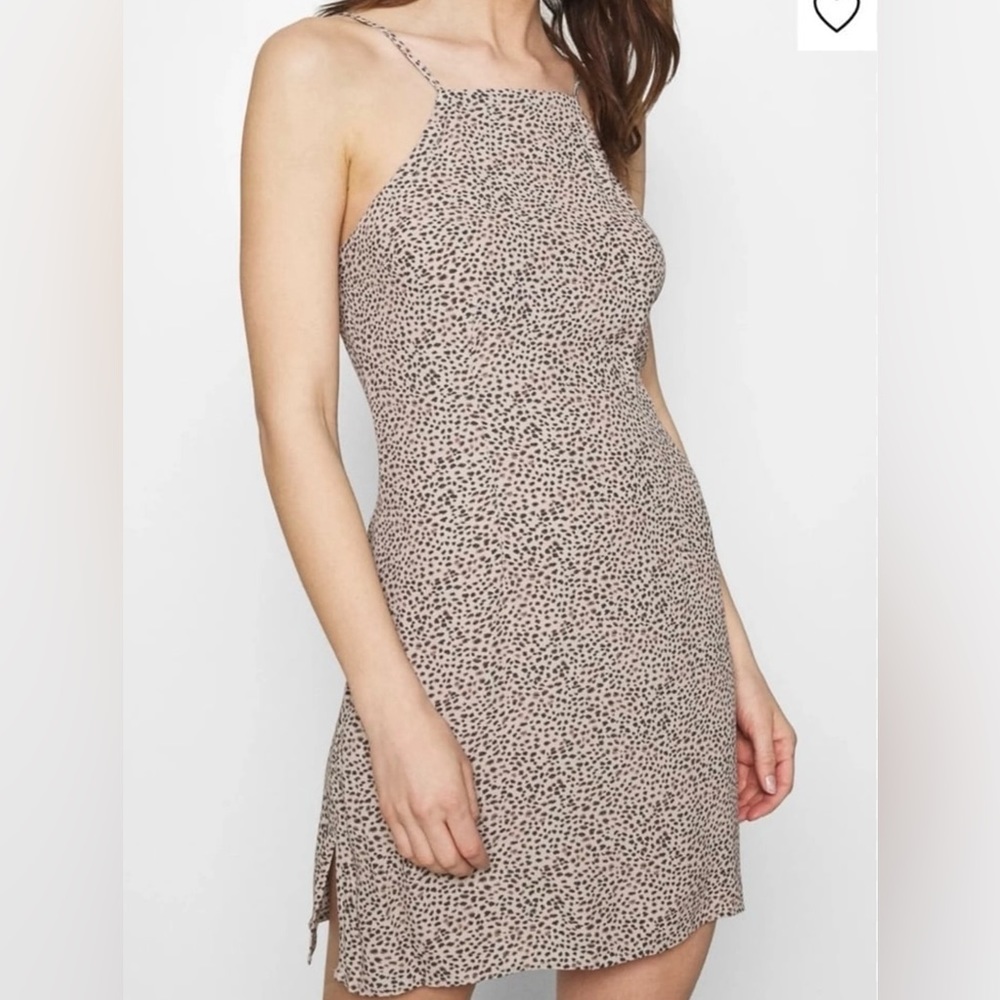 Abercrombie & Fitch Mini Dress Slip Tan Leopard Sleeveless Womens Small Viscose.